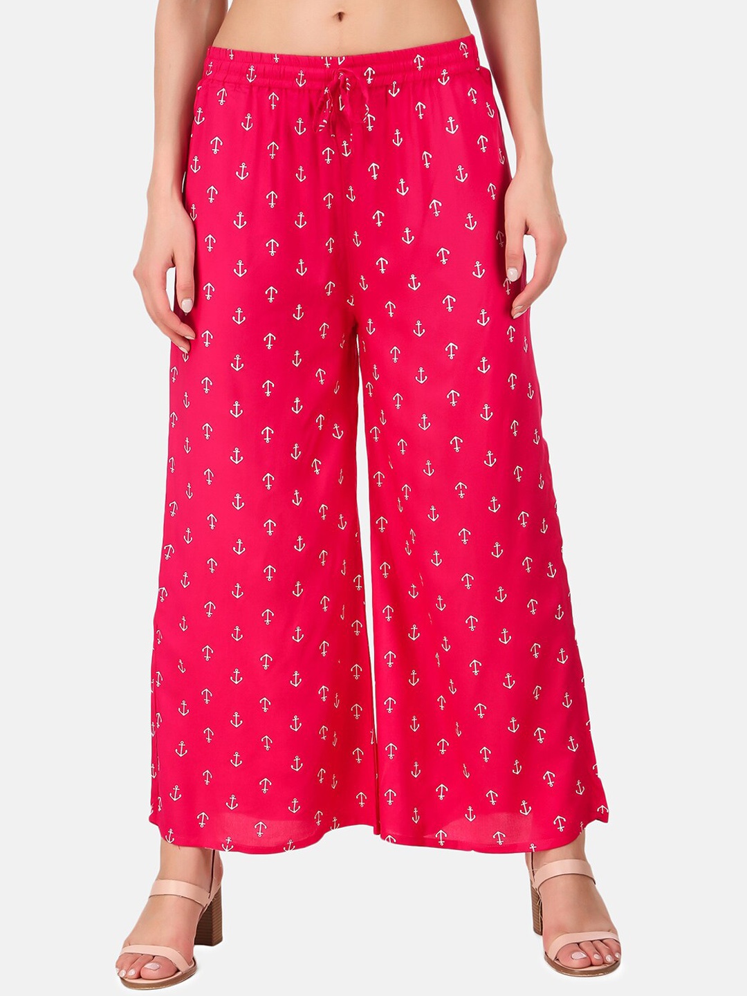 

Aawari Women Pink Printed High-Rise Pleated Trousers