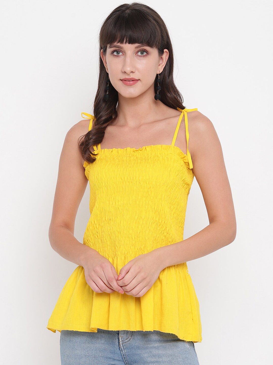 

Aawari Women Yellow Cotton Peplum Top