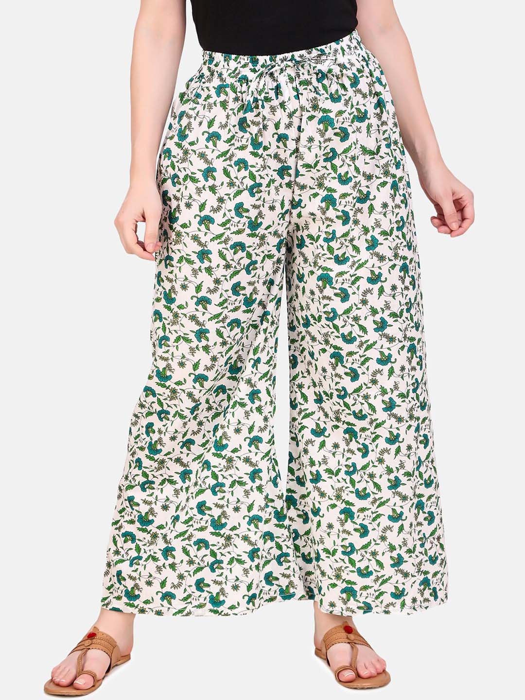 

Aawari Women Blue Floral Printed High-Rise Trousers
