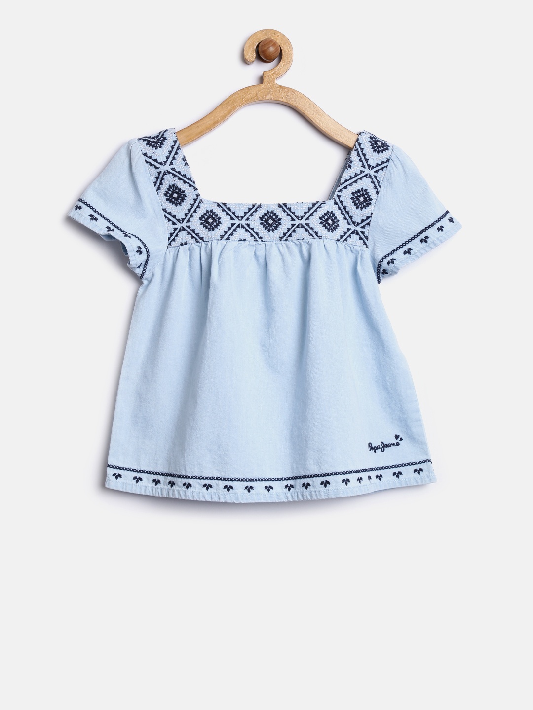 

Pepe Jeans Girls Blue Solid Denim A-Line Pure Cotton Top