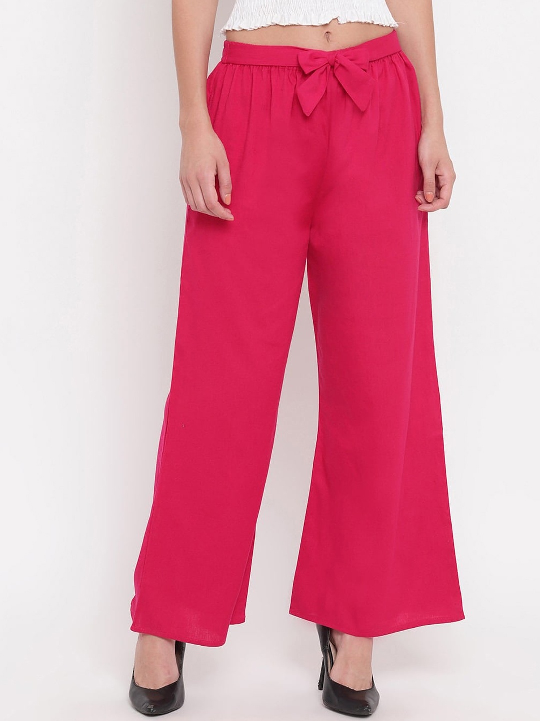 

Aawari Women Pink High-Rise Cotton Trousers