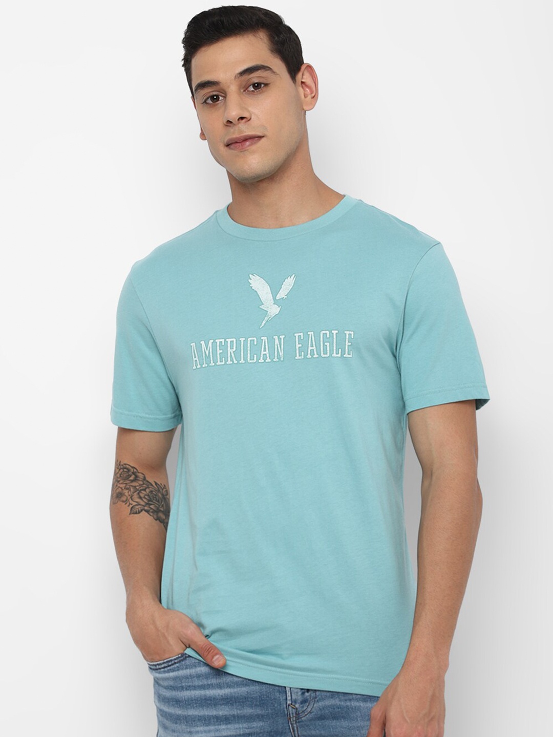 

AMERICAN EAGLE OUTFITTERS Men Blue Typography Printed Cotton T-shirt