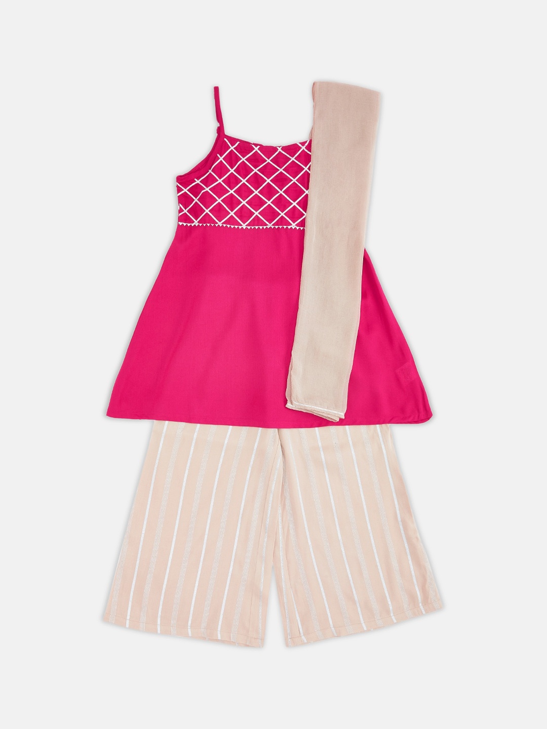 

AKKRITI BY PANTALOONS Girls Pink & Peach Kurti with Palazzos & With Dupatta