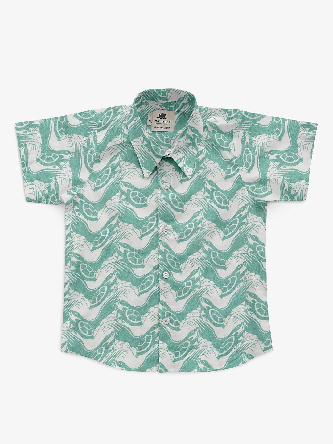

STORY TAILOR Boys Sea Green & White Comfort Printed Casual Shirt