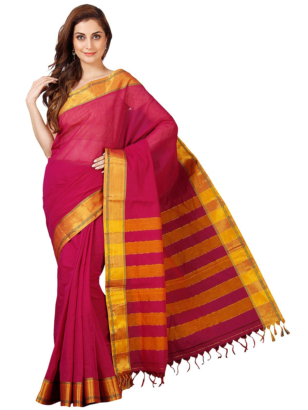 

KALINI Magenta & Gold-Toned Zari Pure Cotton Venkatgiri Saree