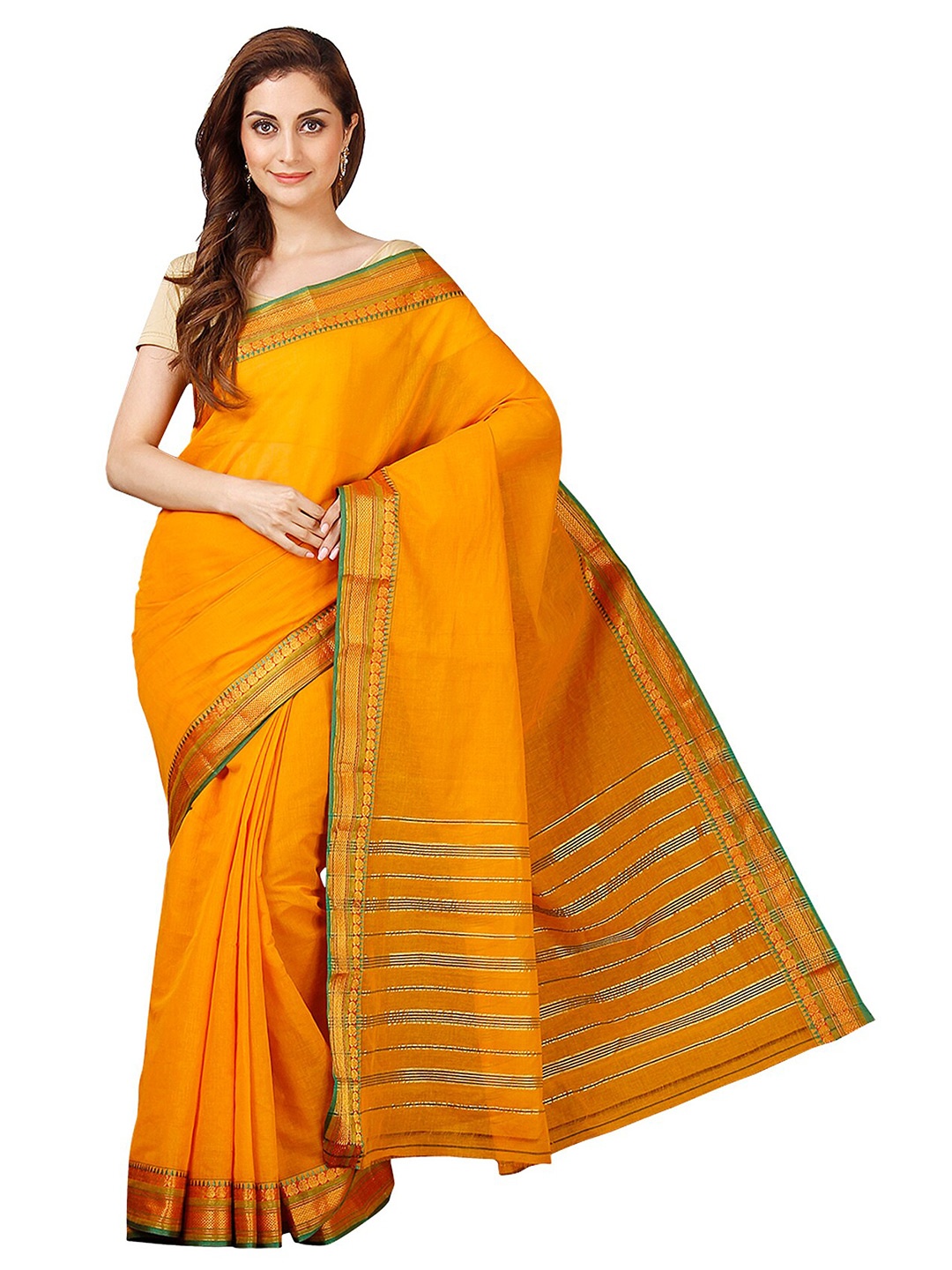 

KALINI Gold-Toned & Green Zari Pure Cotton Venkatgiri Saree