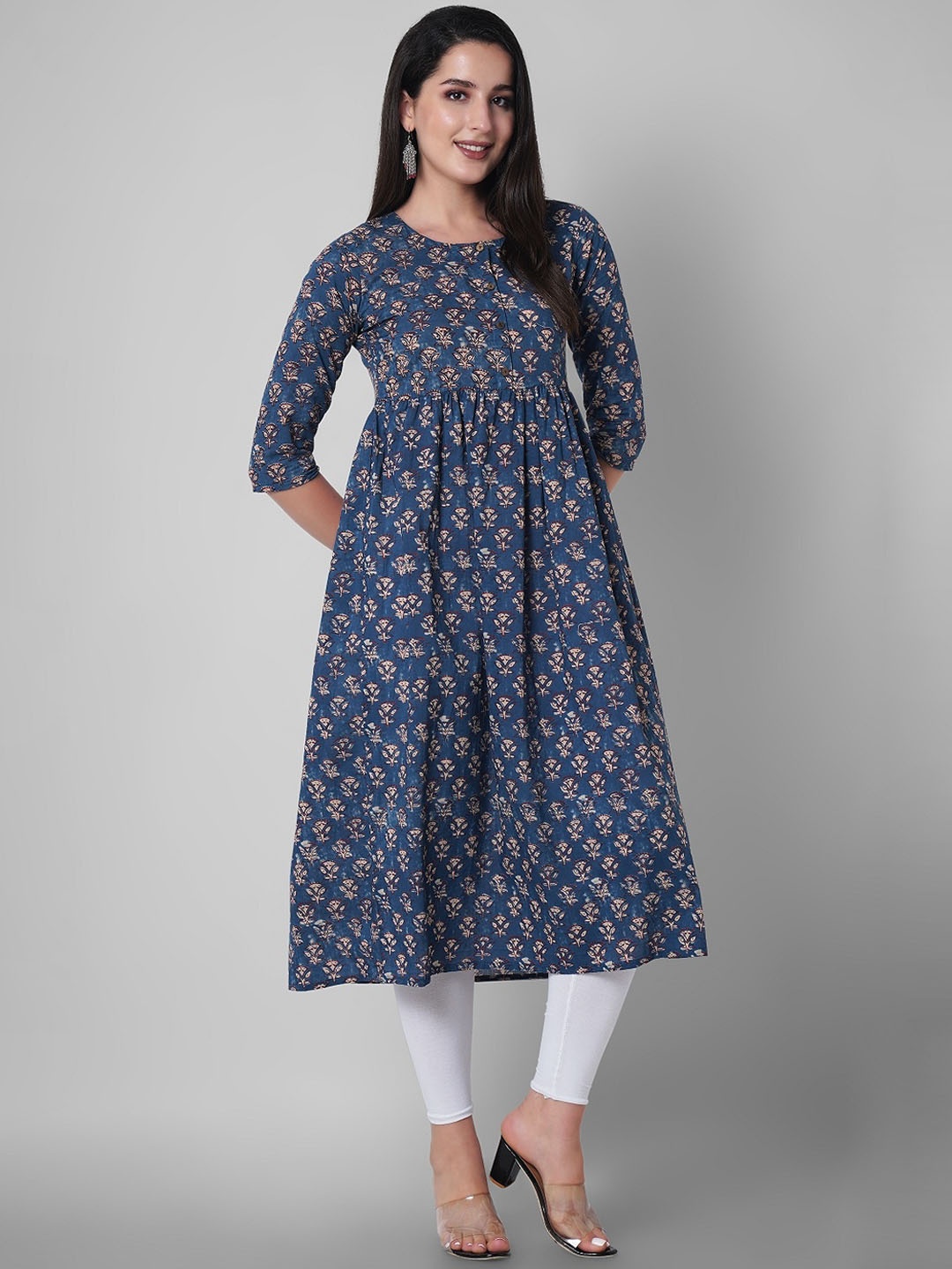 

Ashlee Women Blue Ethnic Motifs Printed Cotton Kurta