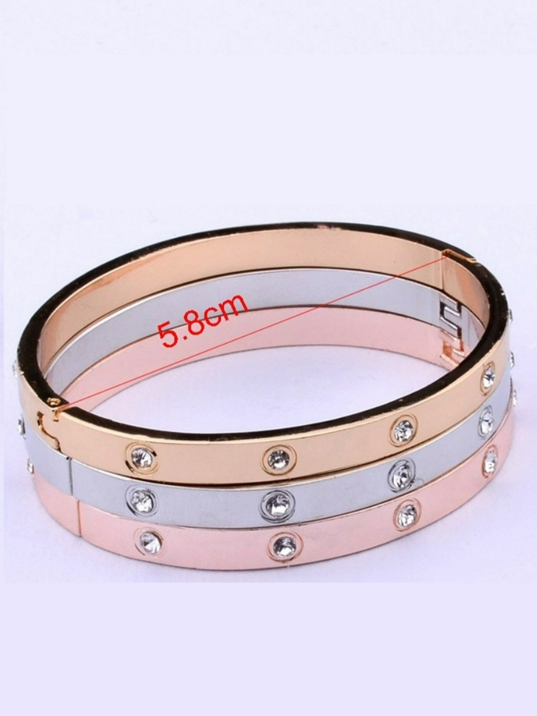 

EL REGALO Women Set Of 3 Rose Gold & Silver Oval Shaped Bangle Bracelet