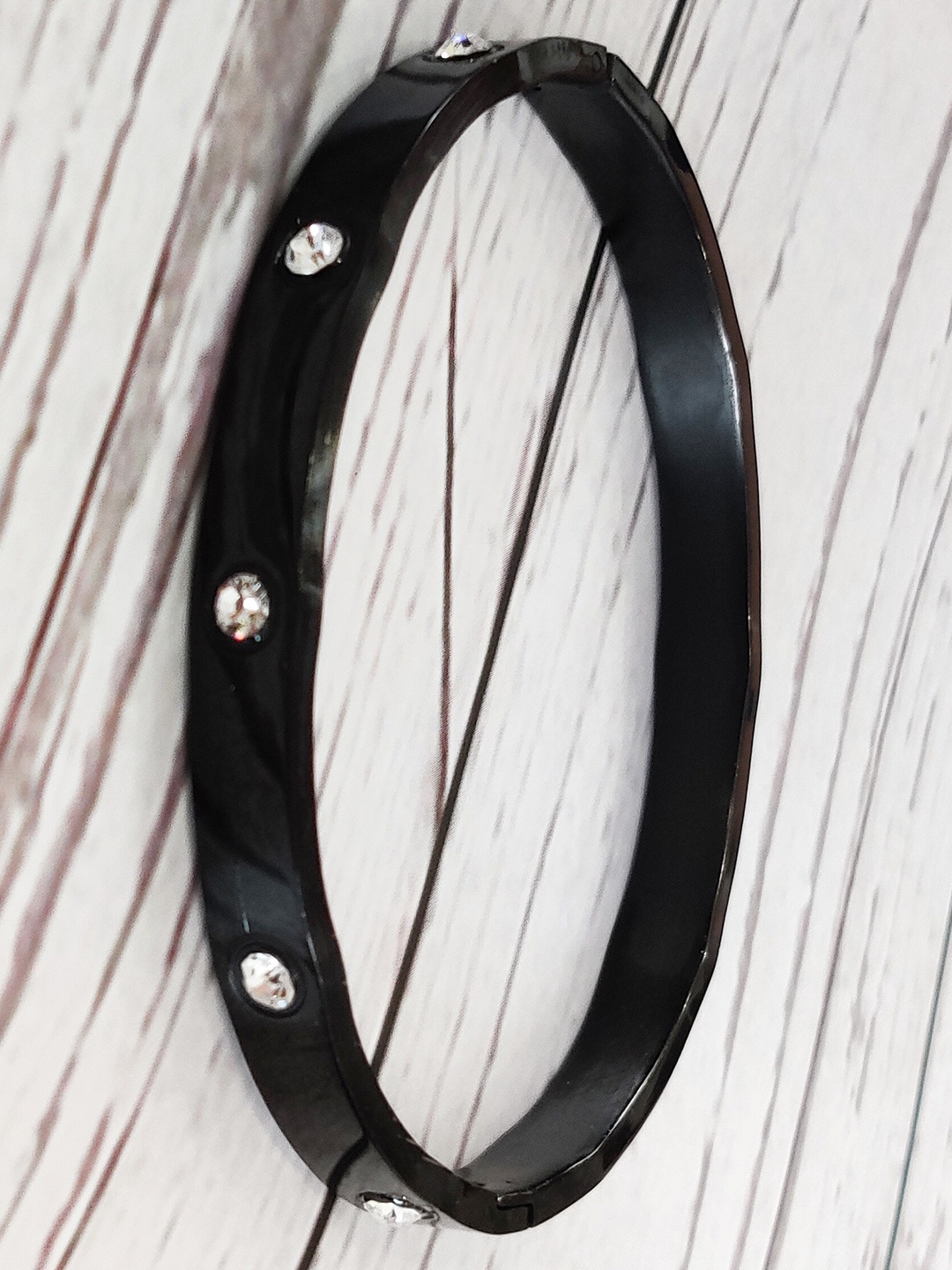 

EL REGALO Women Black Stone-Studded Bangle Style Bracelet