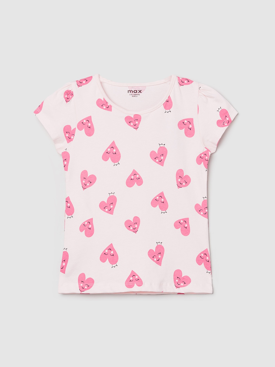

max Girls Orange Geometric Printed Puff Sleeves Pure Cotton Top