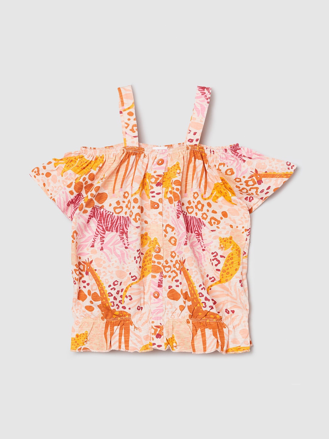 

max Girls Orange Graphic Printed Pure Cotton Top