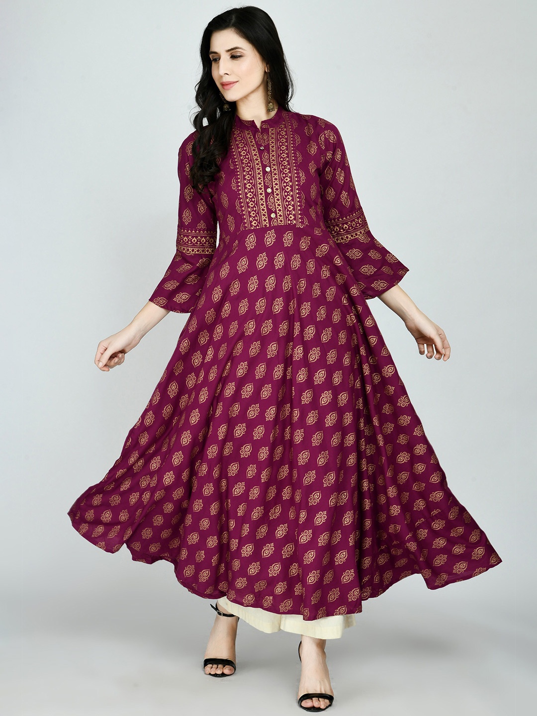 

KALINI Women Burgundy Ethnic Motifs Printed Anarkali Kurta