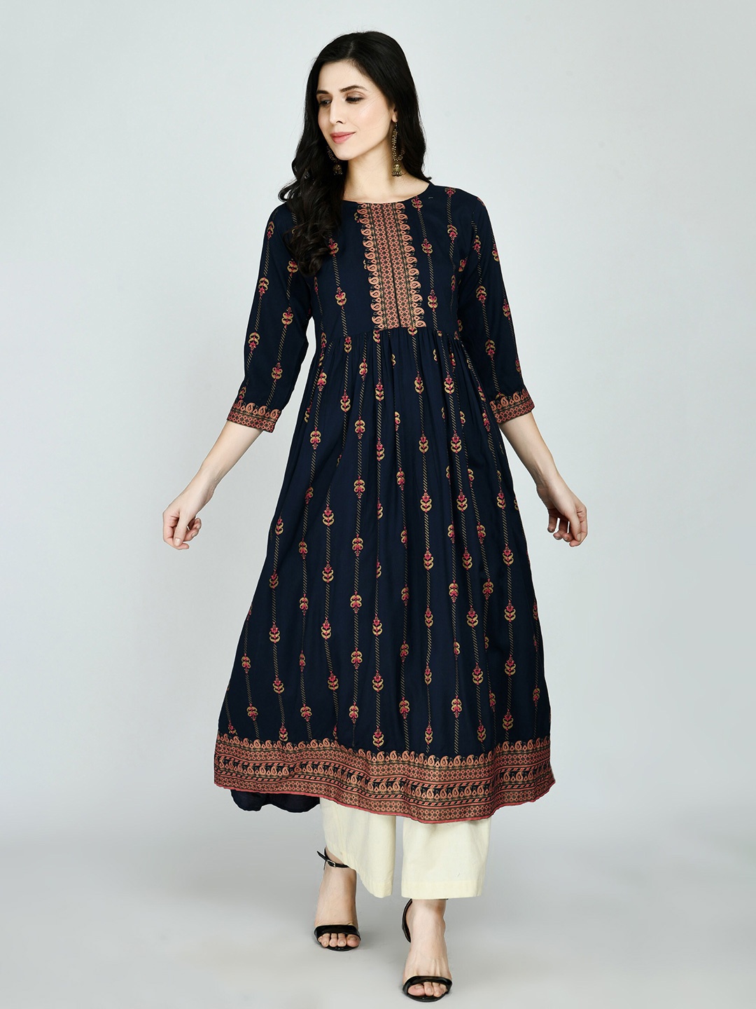 

KALINI Women Navy Blue Ethnic Motifs Printed Anarkali Kurta