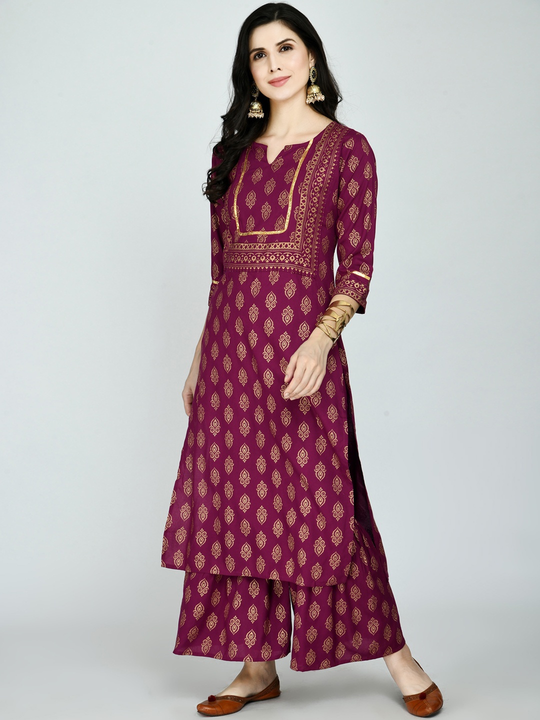 

KALINI Women Purple Ethnic Motifs Printed Kurta with Palazzos