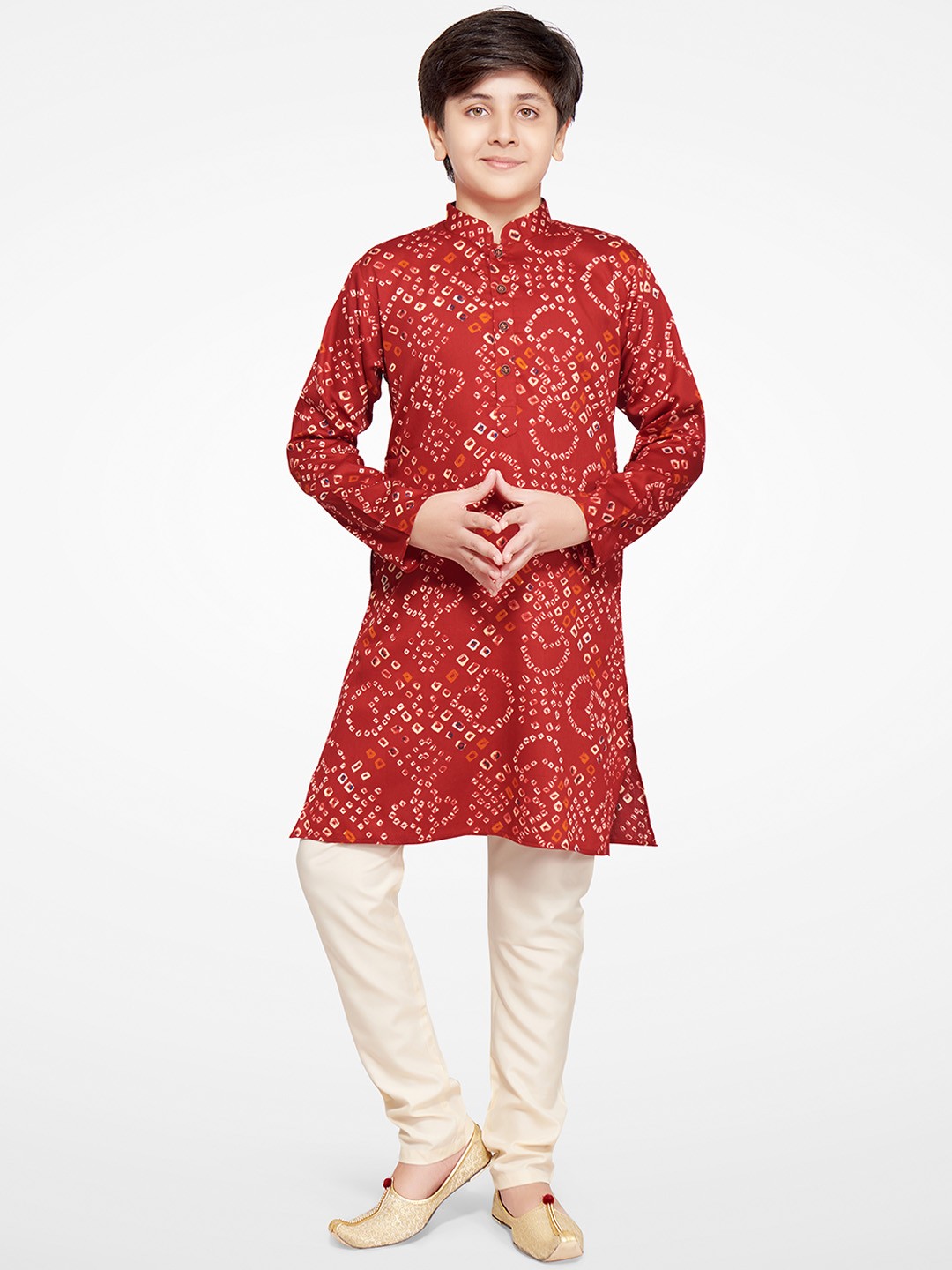 

Jeetethnics Boys Red & Cream-Coloured Bandhani Printed Kurta with Churidar