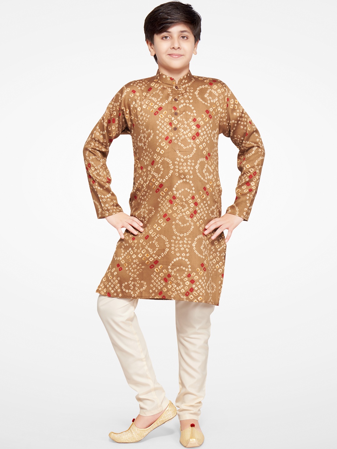 

Jeetethnics Boys Brown Printed Kurta with Pyjamas