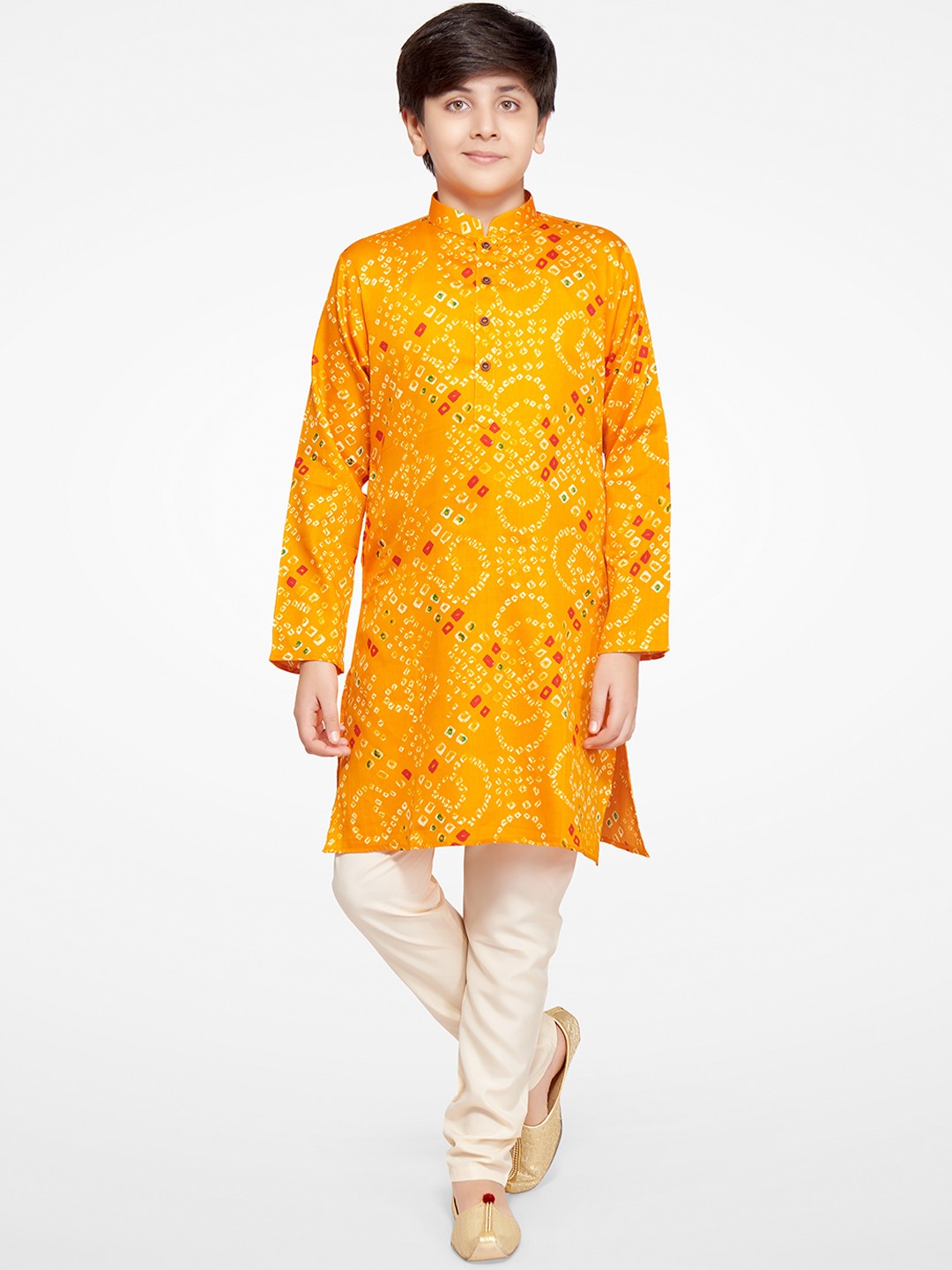 

Jeetethnics Boys Orange Bandhani Printed Kurta with Churidar