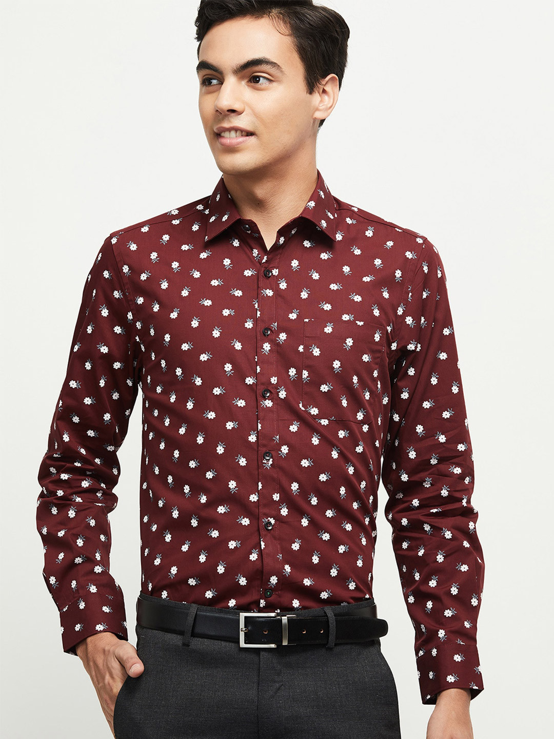 

max Men Maroon Floral Printed Cotton Casual Shirt