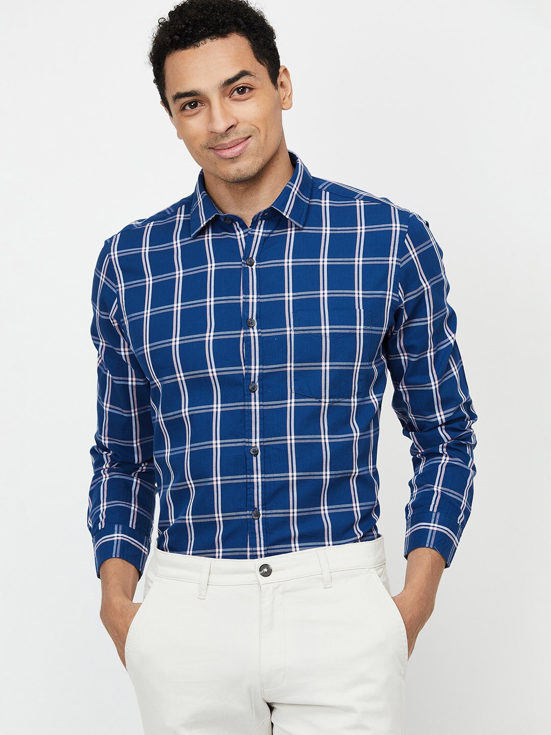 

max Men Orange Checked Casual Shirt