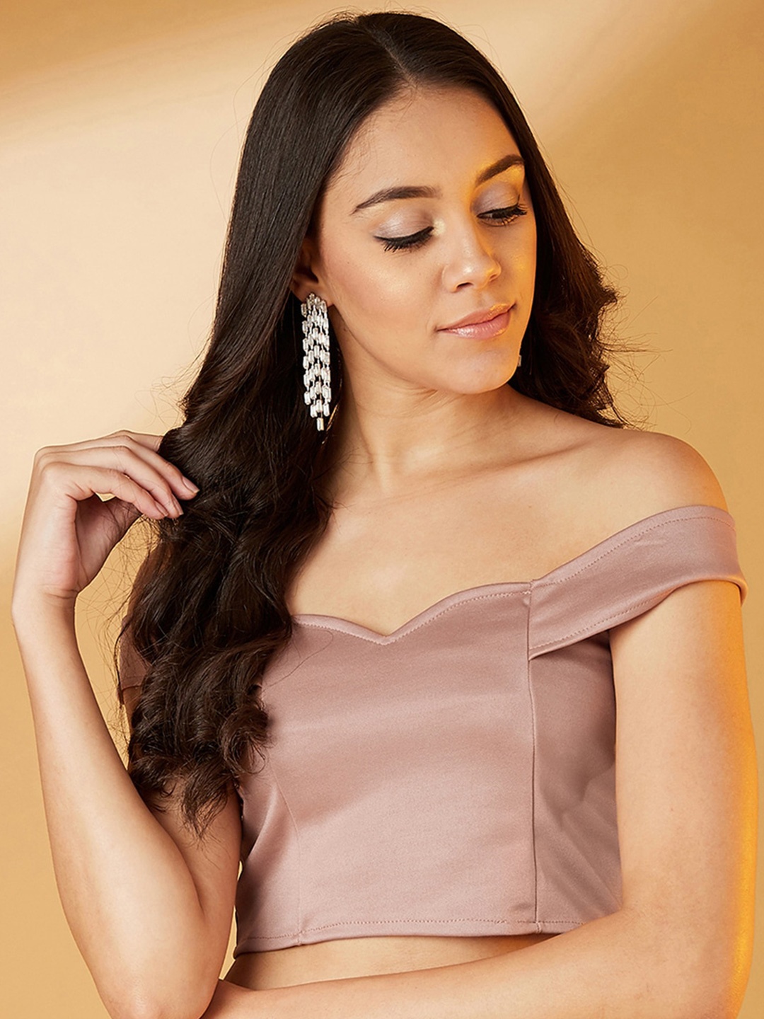 

CHIMPAAANZEE Rose Off-Shoulder Bardot Crop Top