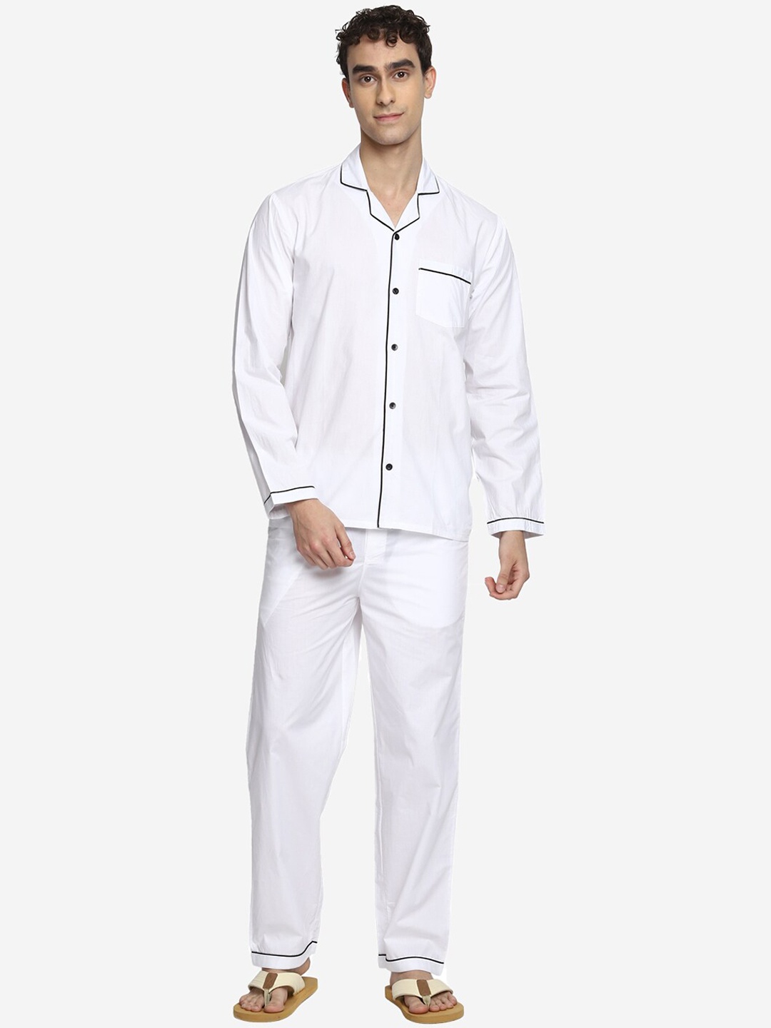 

shopbloom Men White Pure Cotton Night Suit