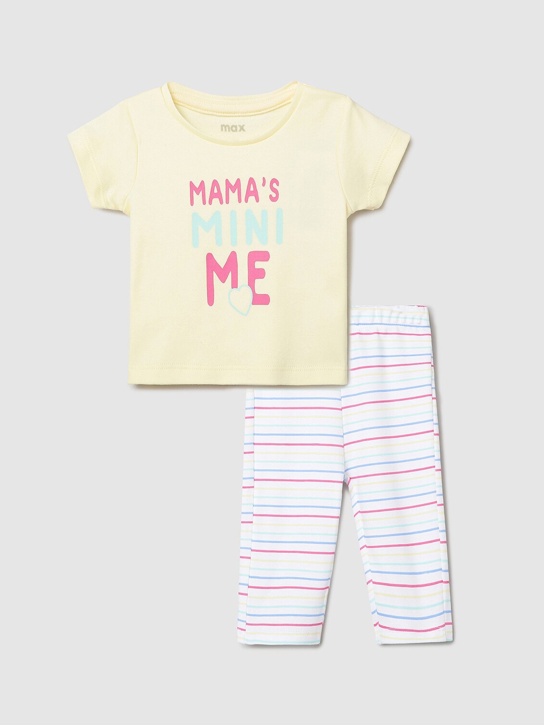 

max Girls Yellow & Pink Printed Pure Cotton Night suit