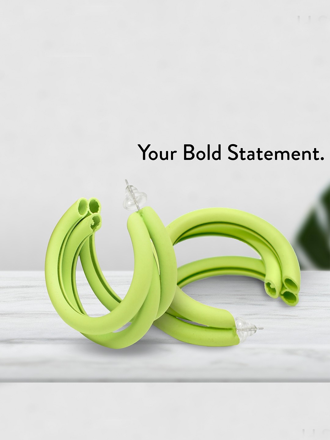 

Ishhaara Lime Green Circular Half Hoop Earrings