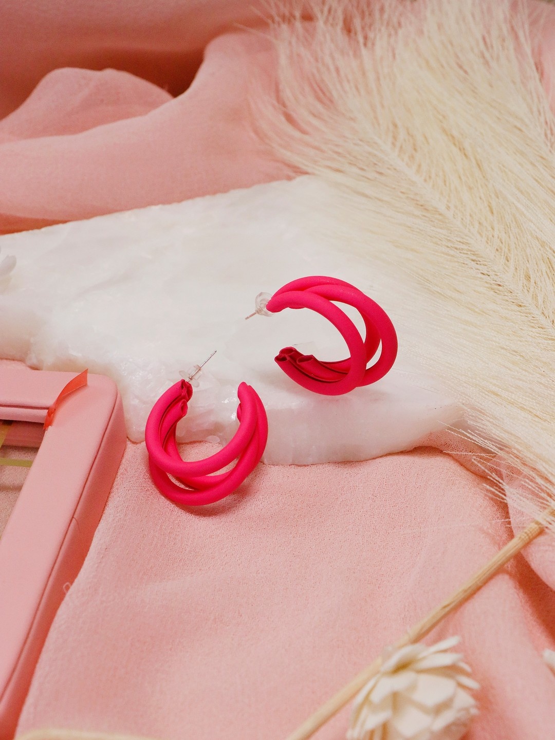 

Ishhaara Pink Circular Half Hoop Earrings
