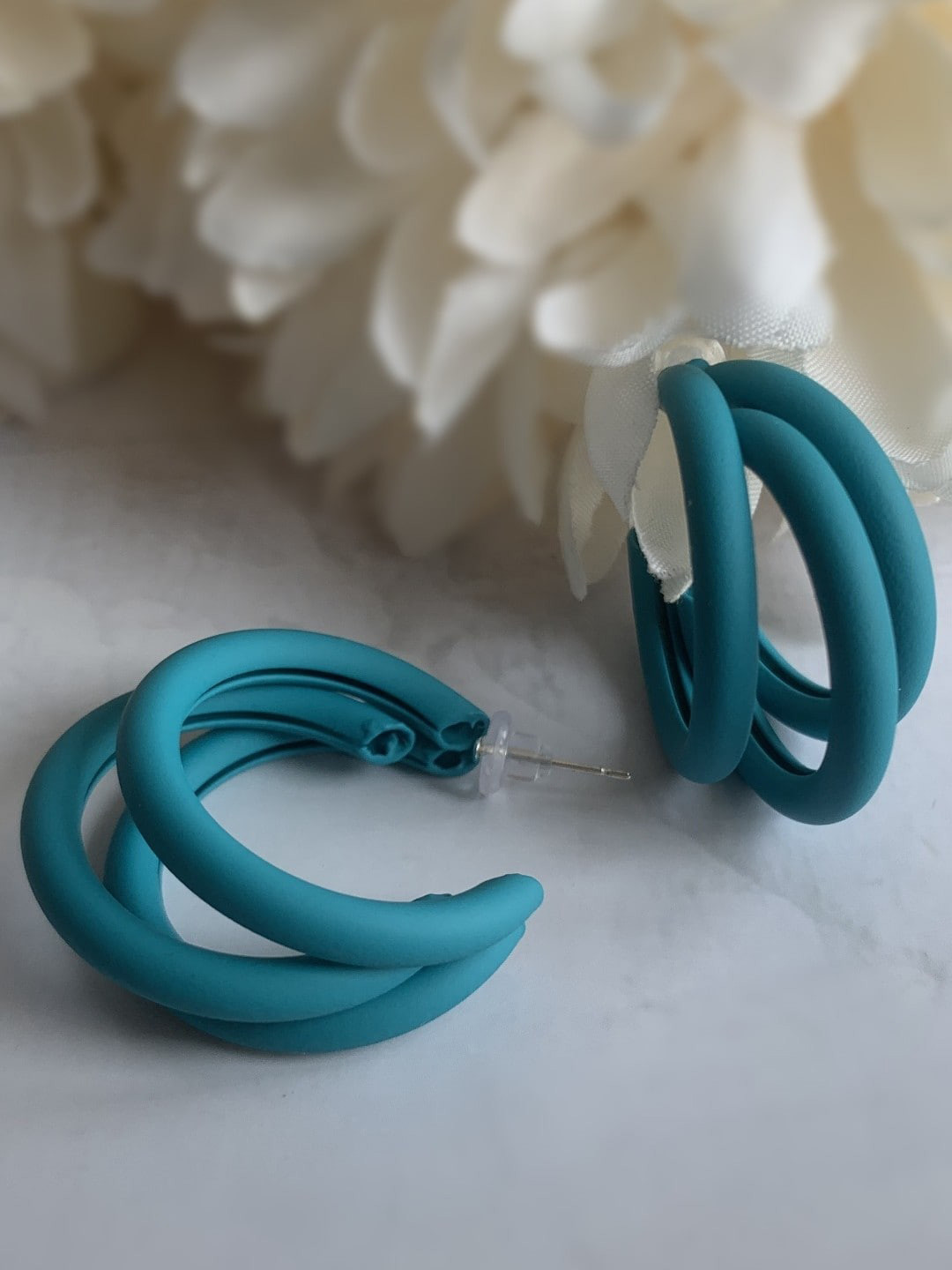 

Ishhaara Blue Circular Triple Half Hoop Earrings