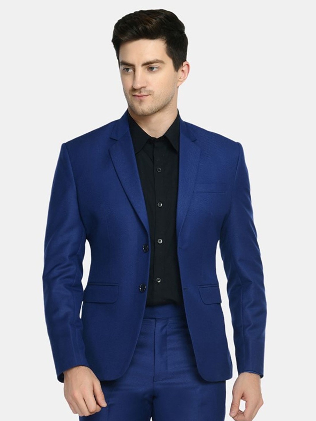 

TrulyFeb Men Blue Solid Single Breasted Slim Fit Formal Blazer