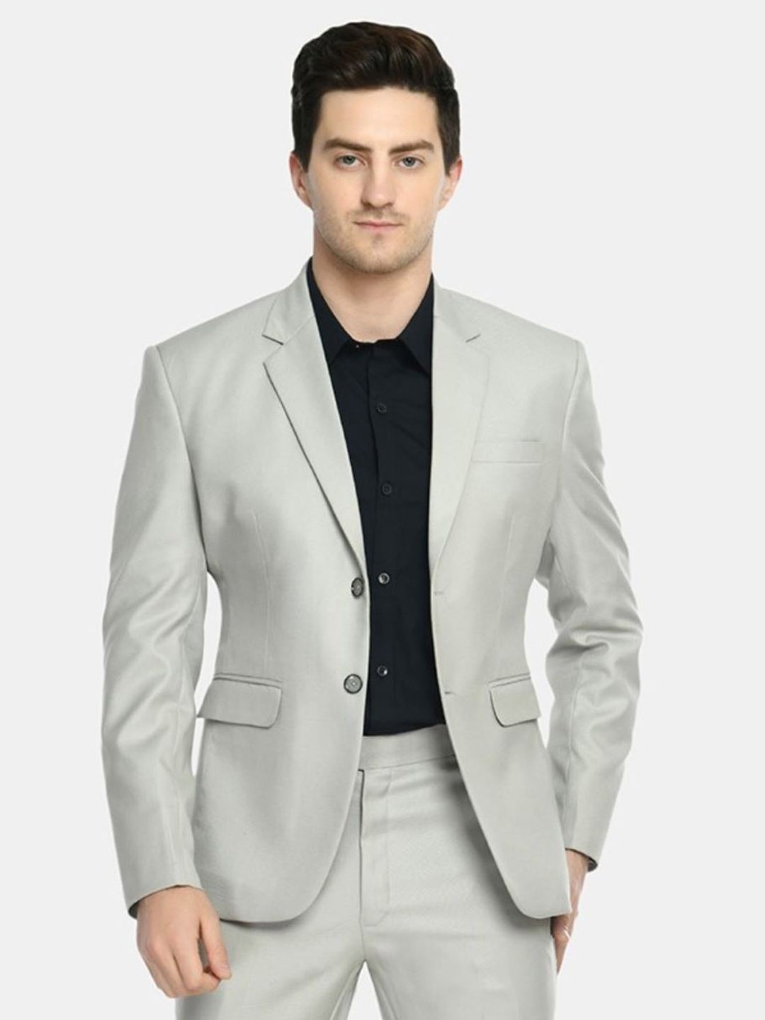 

TrulyFeb Men Grey Solid Slim-Fit Single-Breasted Blazer