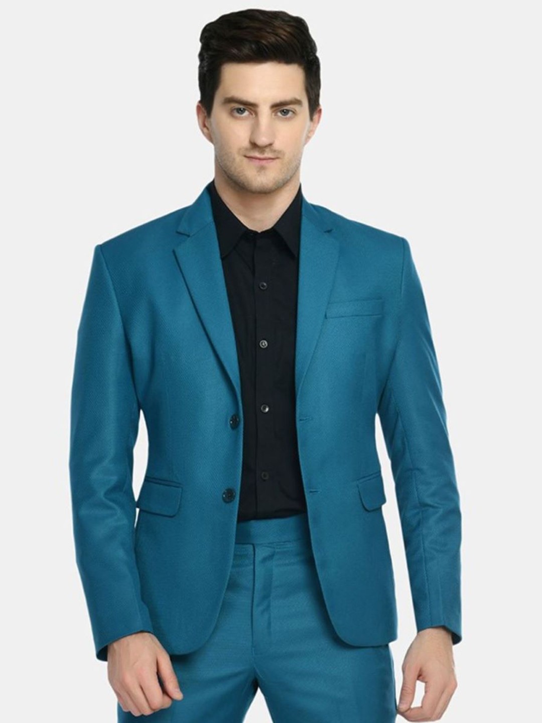 

TrulyFeb Men Blue Self-Design Single-Breasted Slim-Fit Formal Blazers