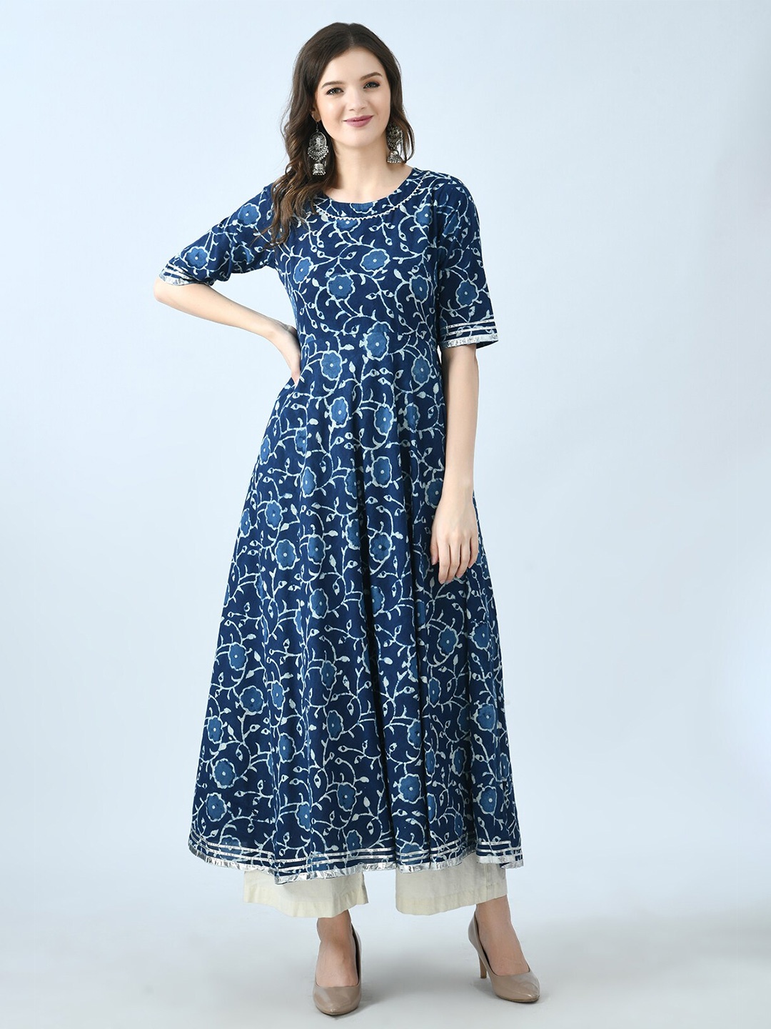 

KALINI Women Blue Floral Printed Anarkali Kurta