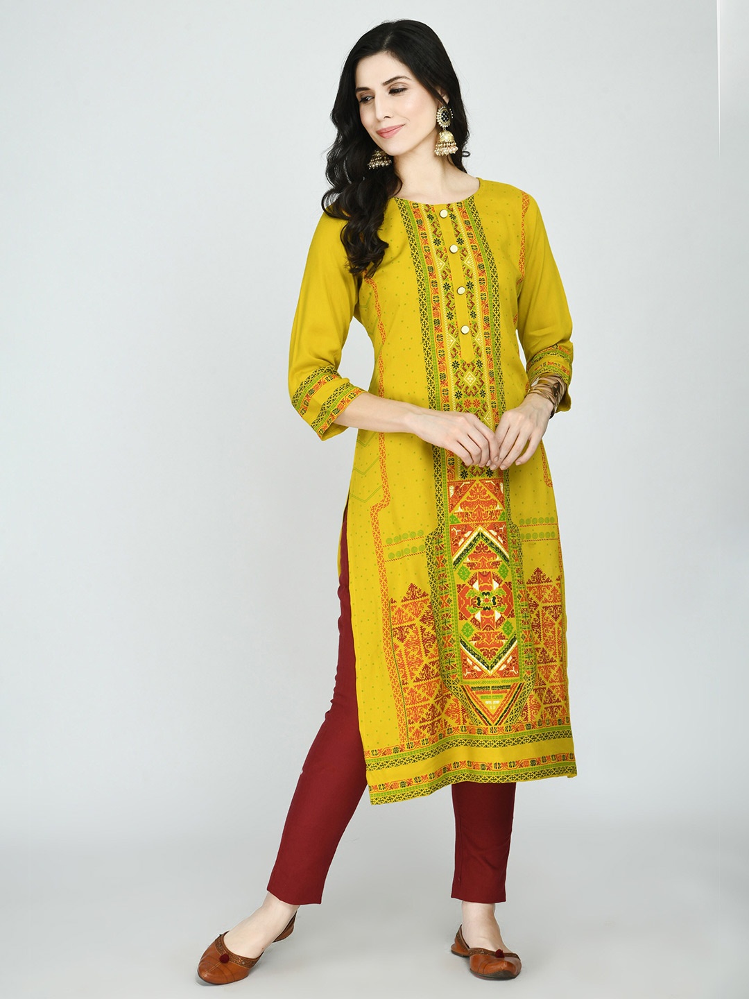 

KALINI Women Mustard Printed Kurta