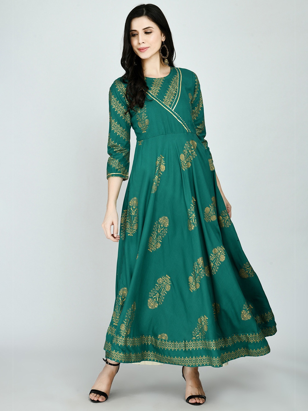 

KALINI Women Green & Gold-Toned Ethnic Motifs Printed Anarkali Kurta