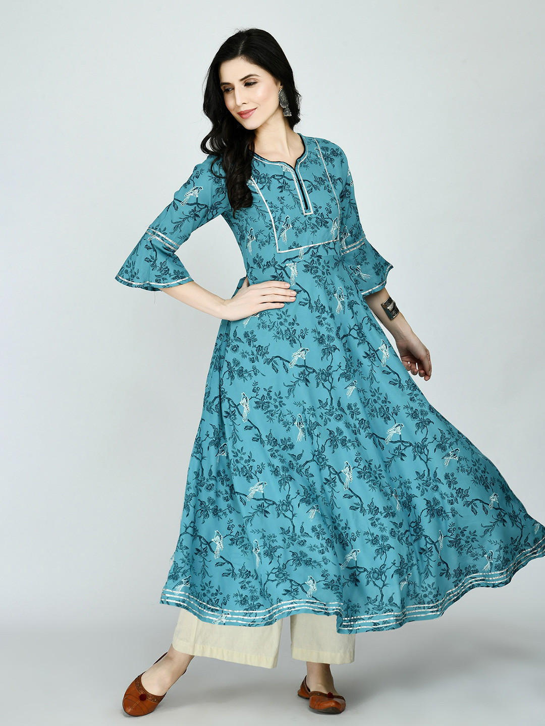 

KALINI Women Blue Floral Printed Anarkali Kurta