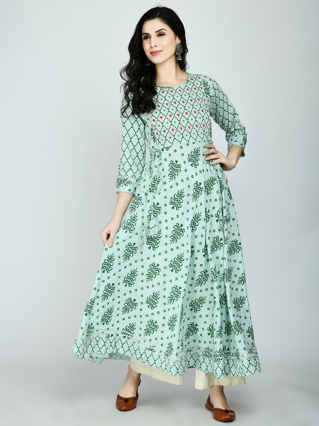 

KALINI Women Green Floral Printed Anarkali Kurta