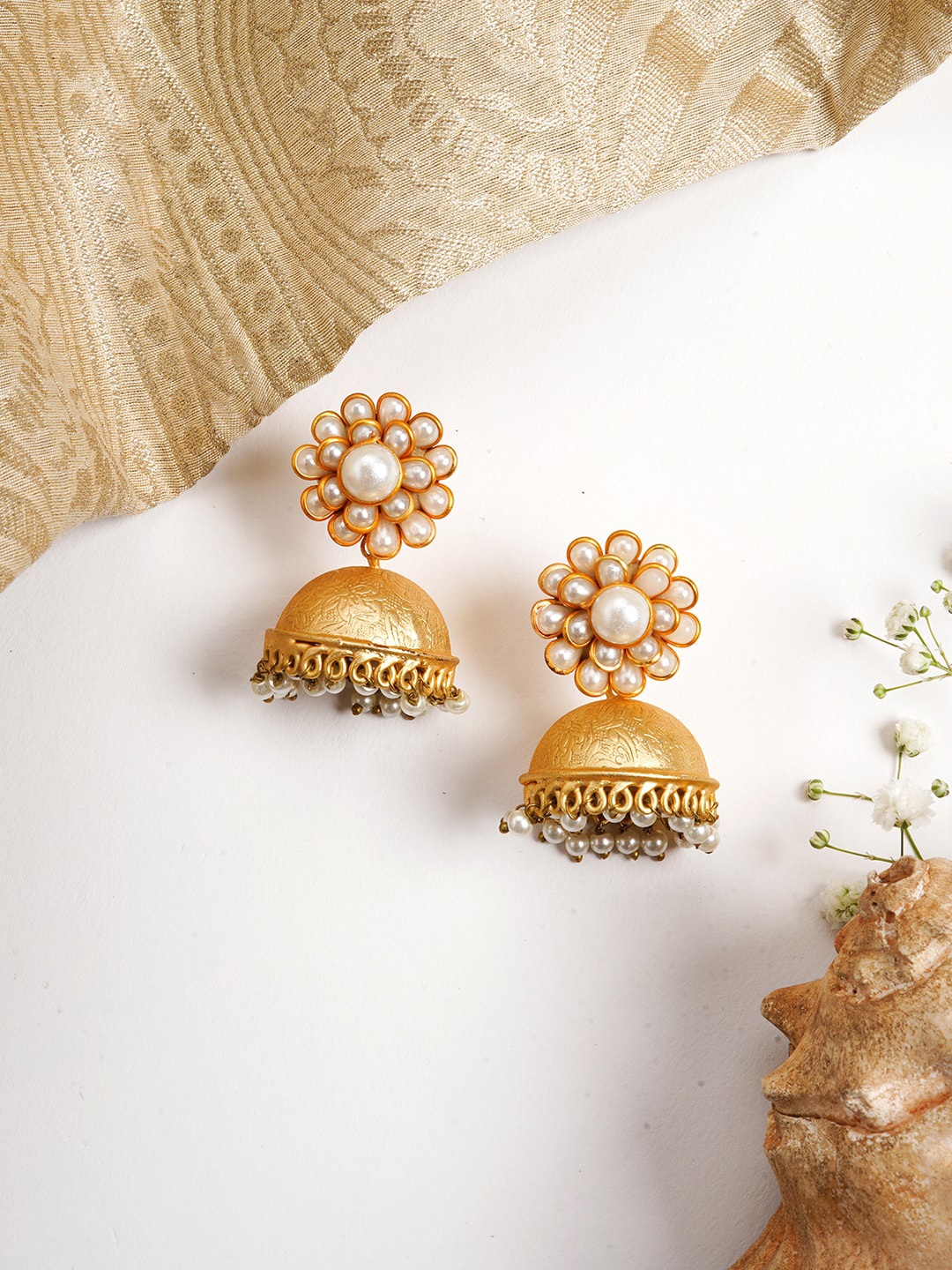 

TEEJH Gold-Toned & Plated Studded Contemporary Jhumkas Earrings