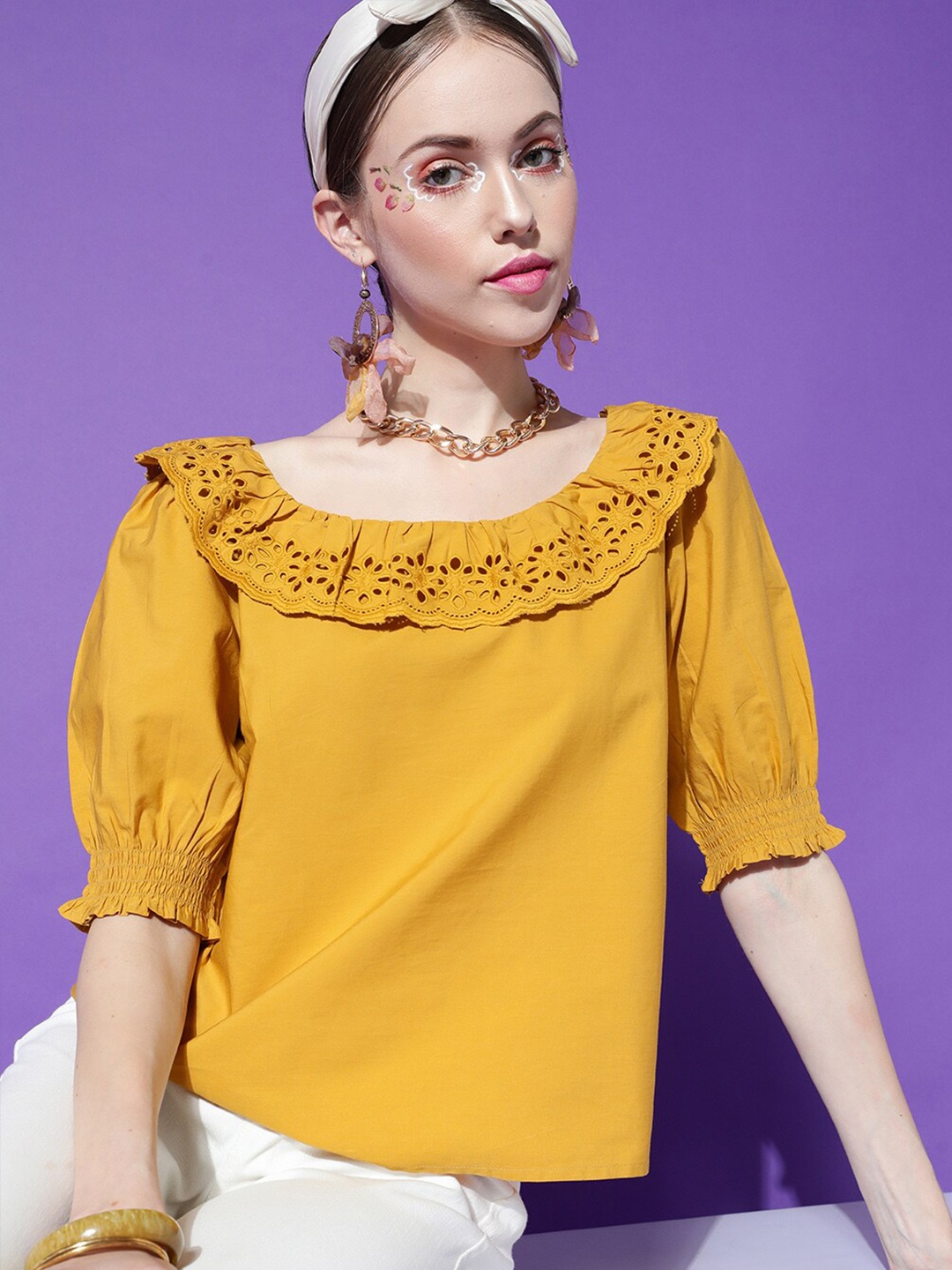 

STREET 9 Women Yellow Solid Crepe Top