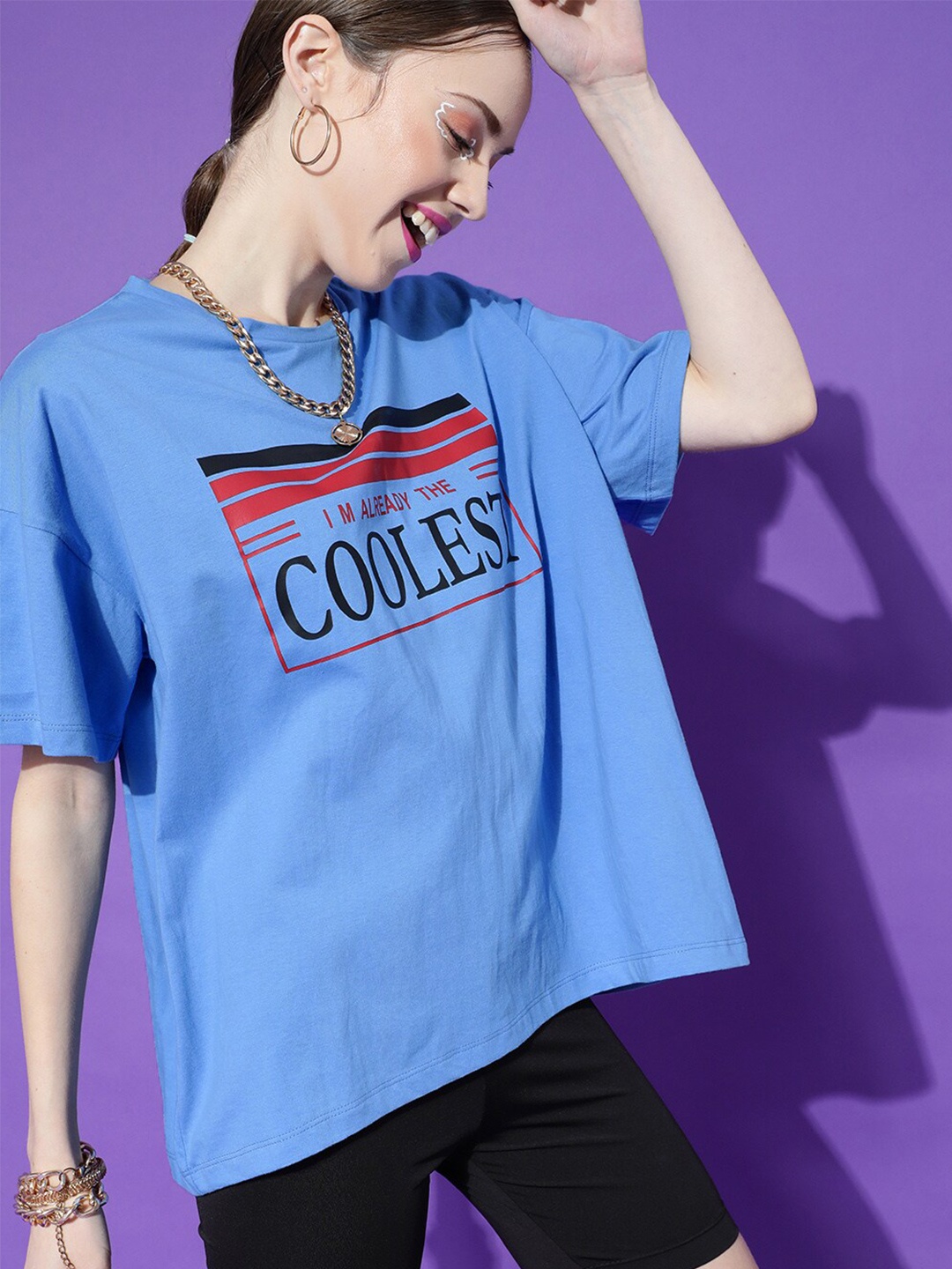 

STREET 9 Women Blue Printed Oversize T-shirt