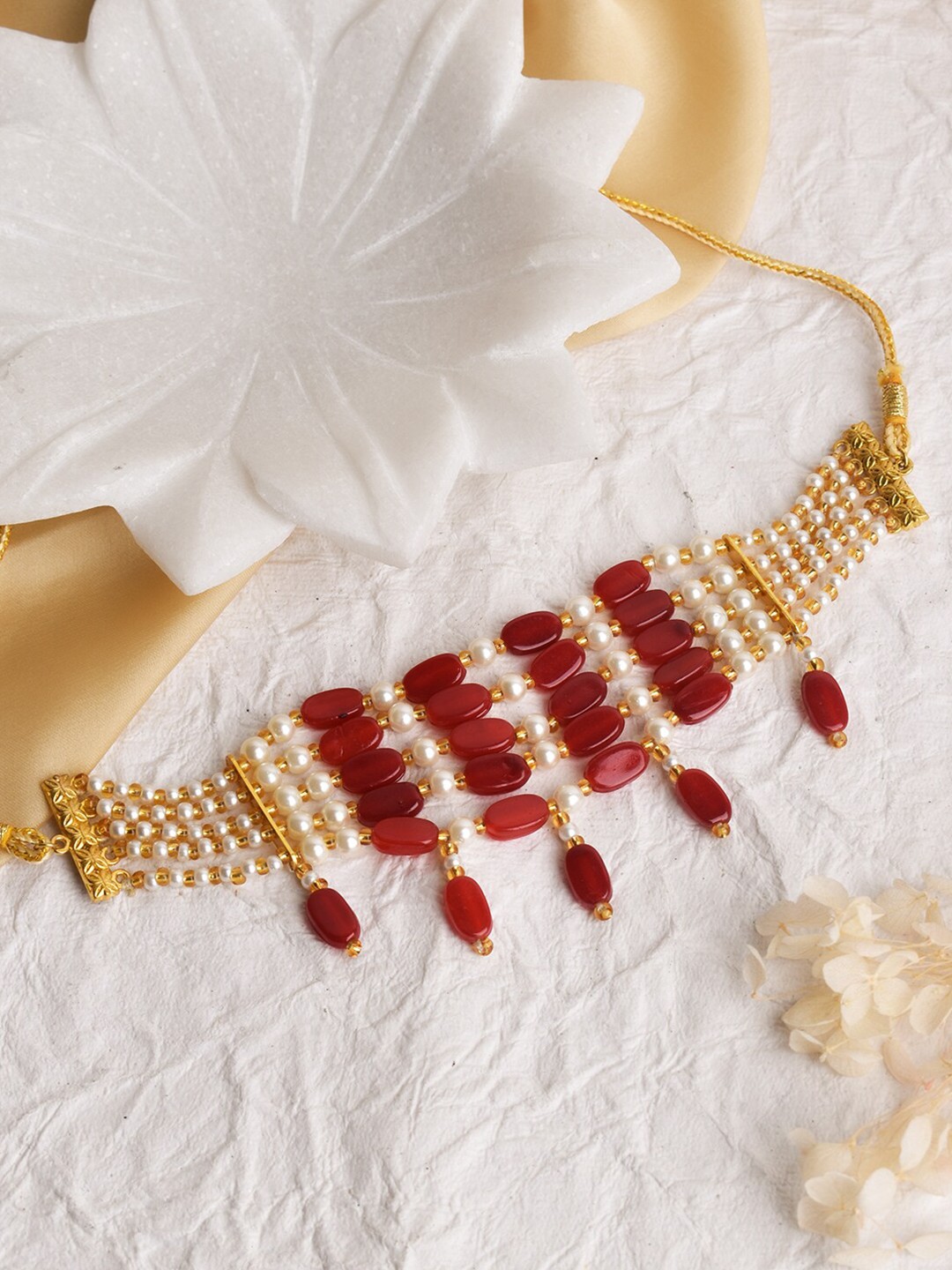 

TEEJH Gold-Toned & Red Brass Gold-Plated Necklace