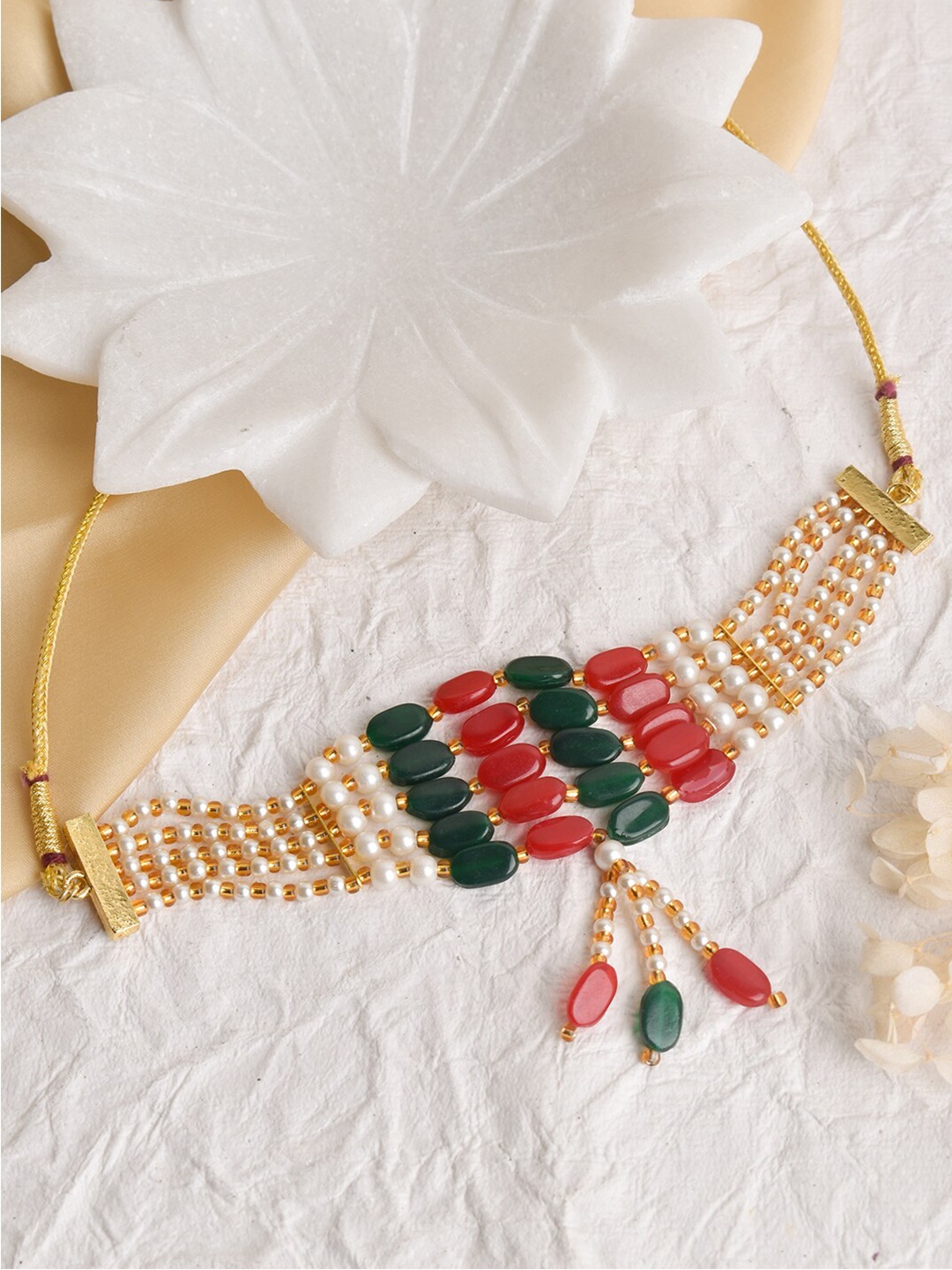 

TEEJH Gold-Plated & Red Layered Necklace