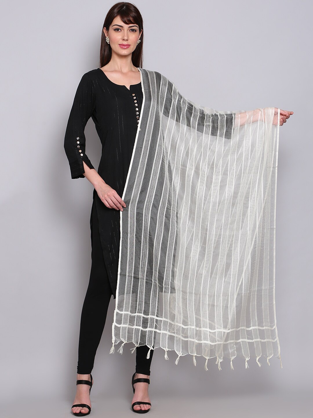 

Miaz Lifestyle Off White Striped Art Silk Dupatta