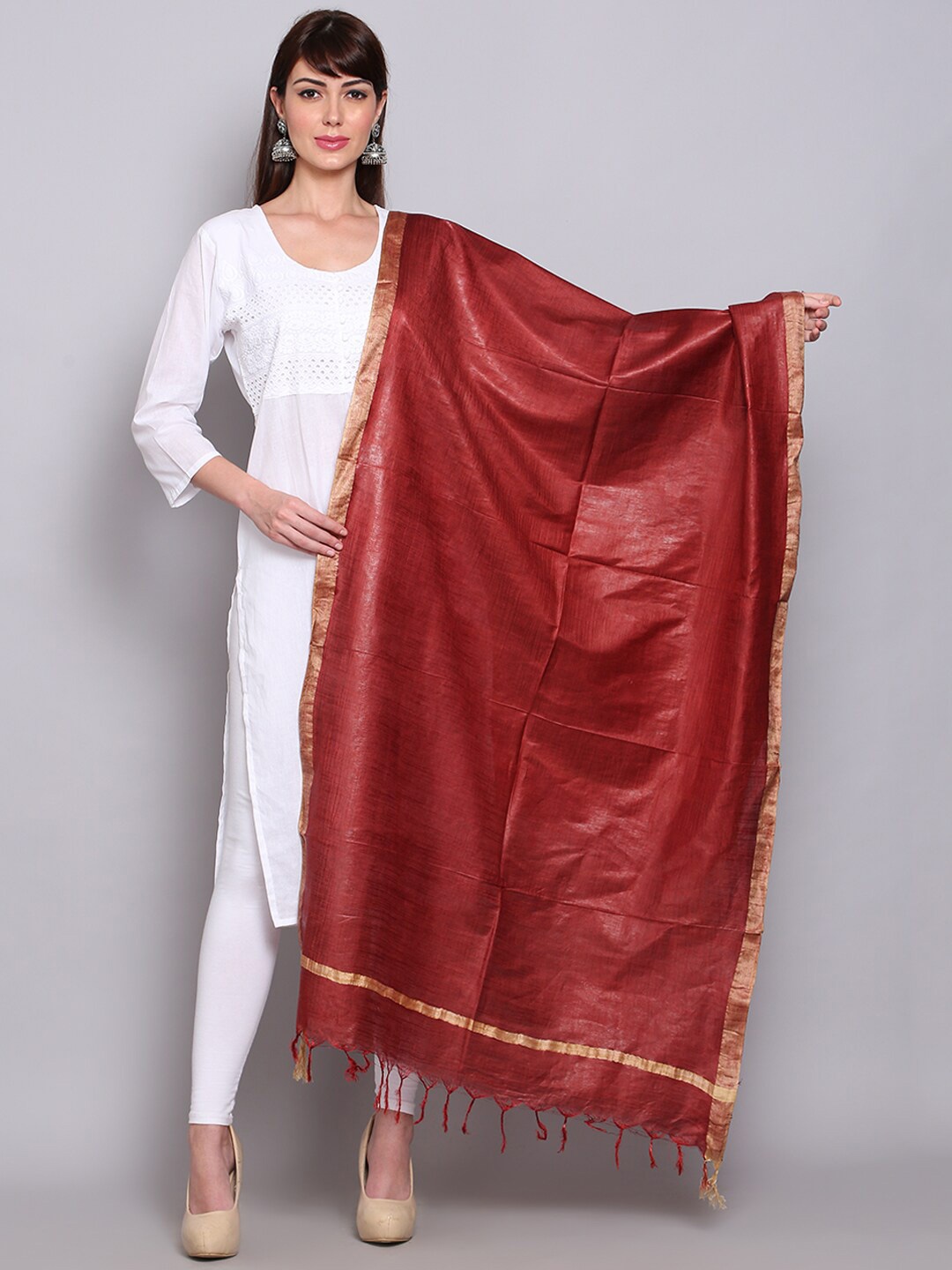 

Miaz Lifestyle Maroon & Gold-Toned Pure Cotton Dupatta