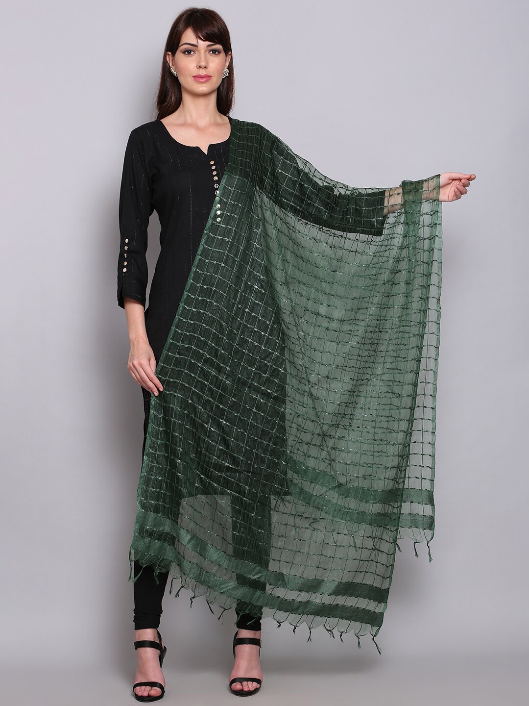 

Miaz Lifestyle Green Embroidered Organza Leheriya Dupatta with Beads and Stones