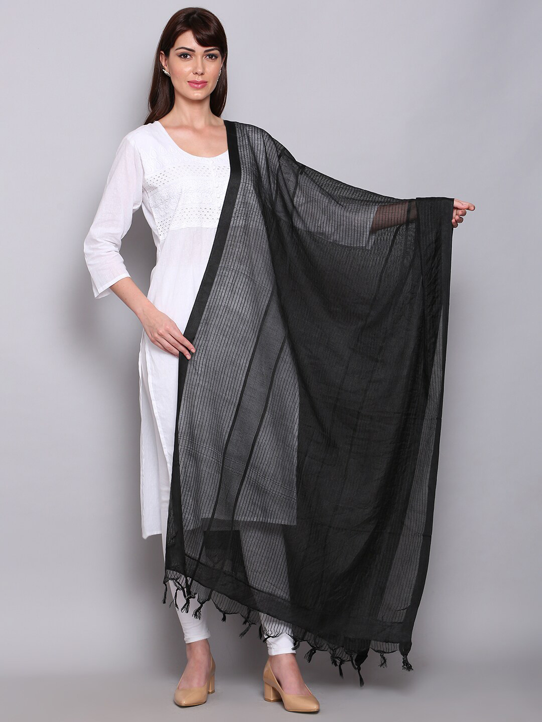 

Miaz Lifestyle Black Woven Design Art Silk Dupatta