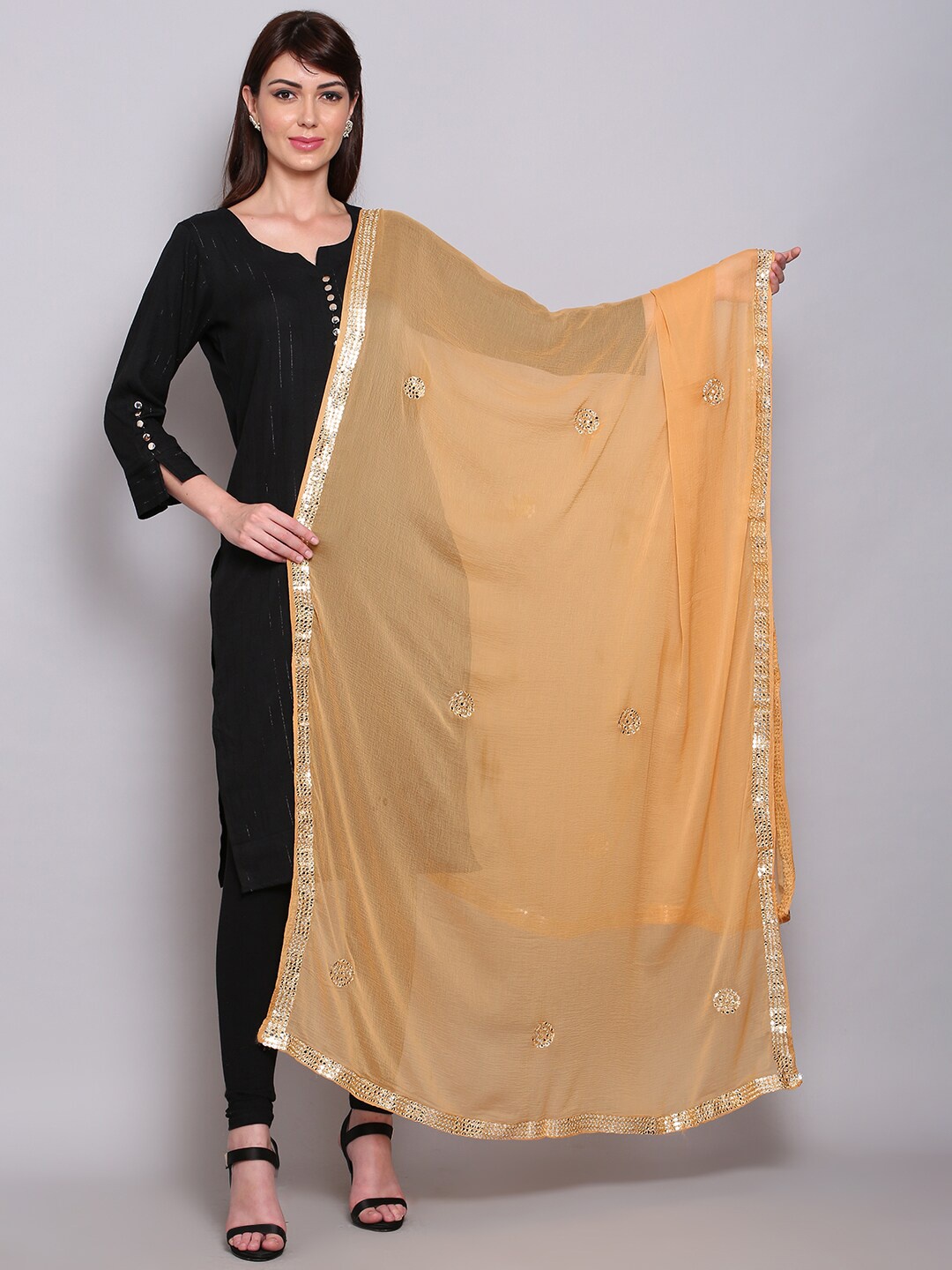 

Miaz Lifestyle Beige Embroidered Dupatta with Mirror Work