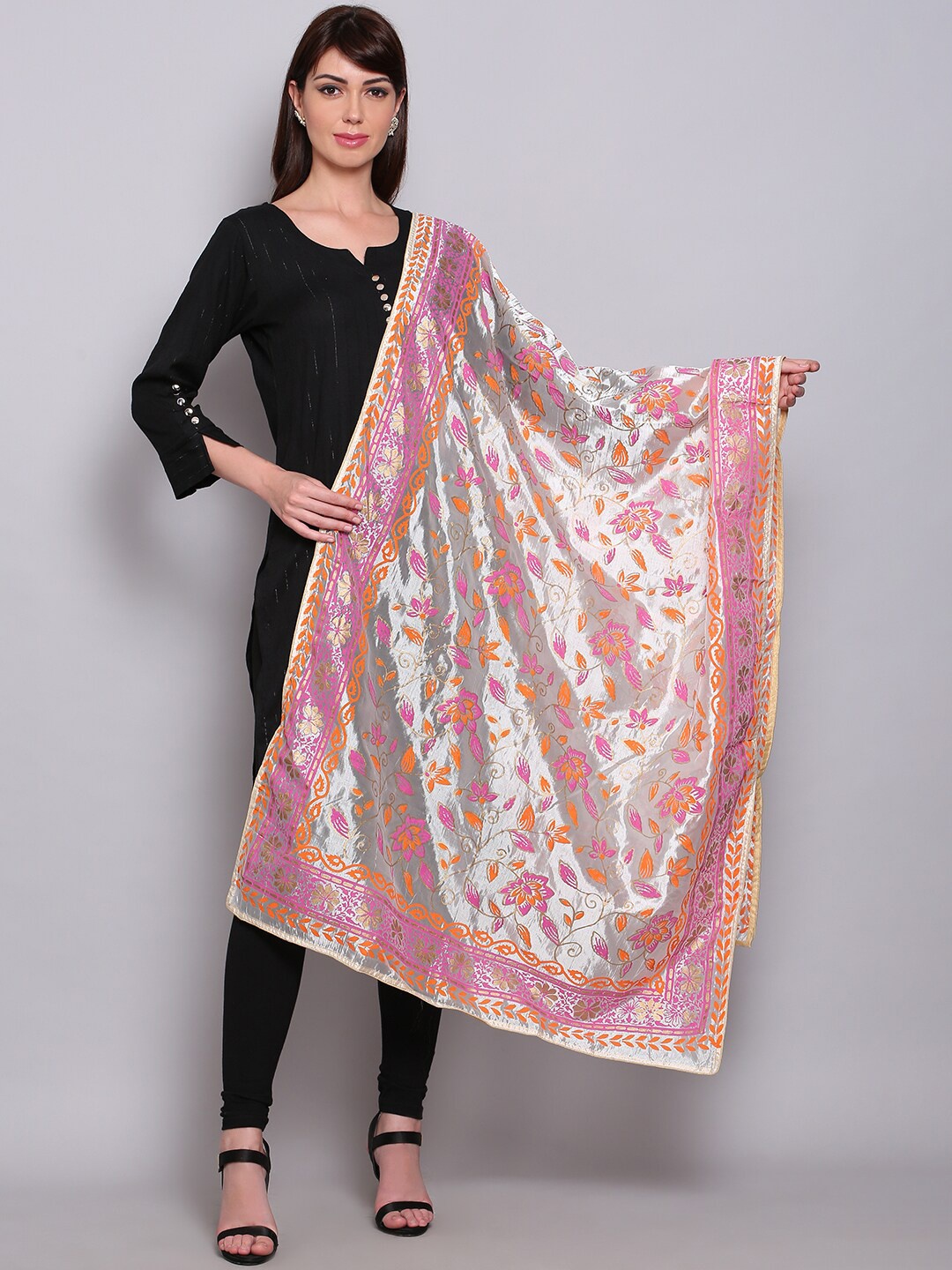 

Miaz Lifestyle Women Pink & Orange Kantha Printed Dupatta