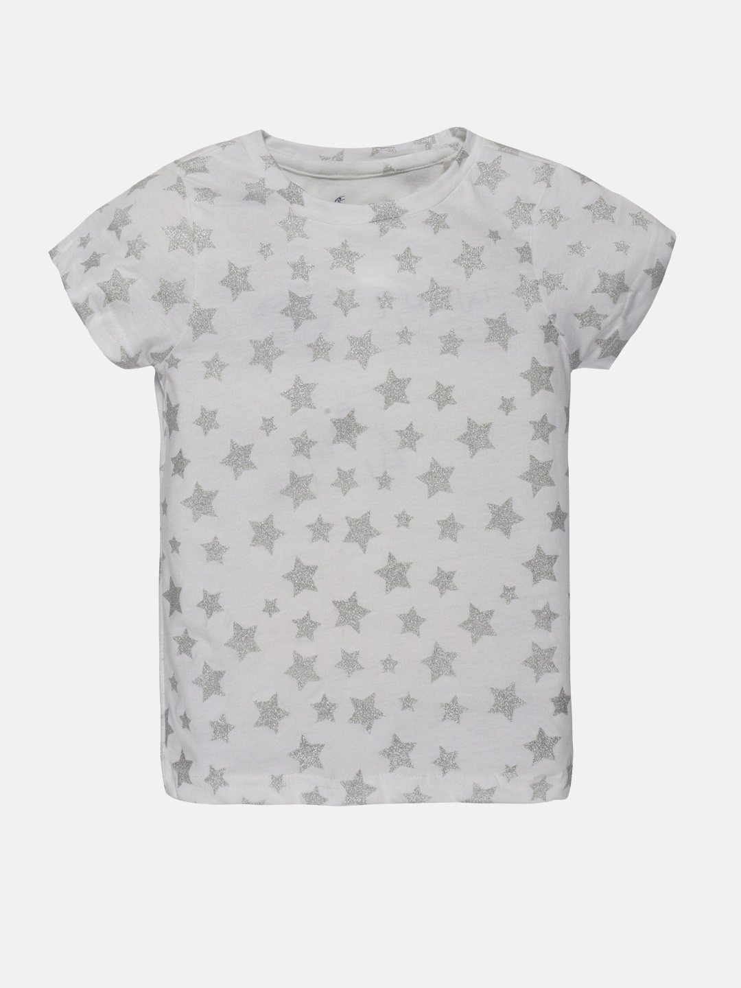 

KiddoPanti Girls White Geometric Printed Cotton T-shirt