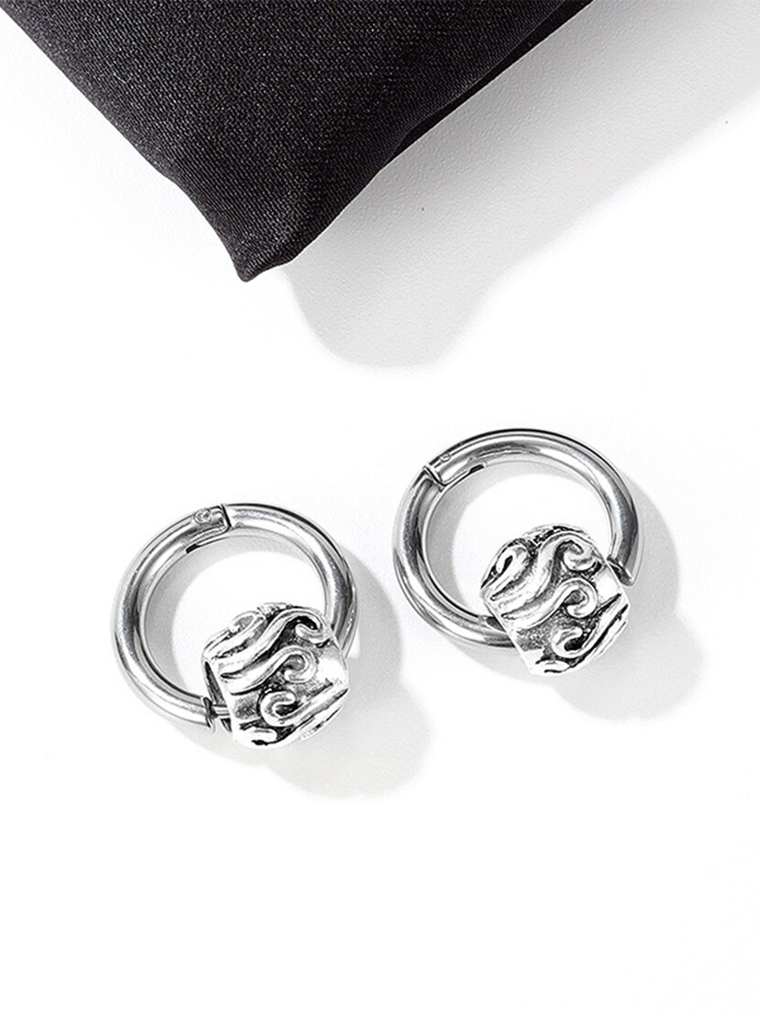 

Yellow Chimes Silver-Plated Contemporary Stainless Steel Hoop Earrings